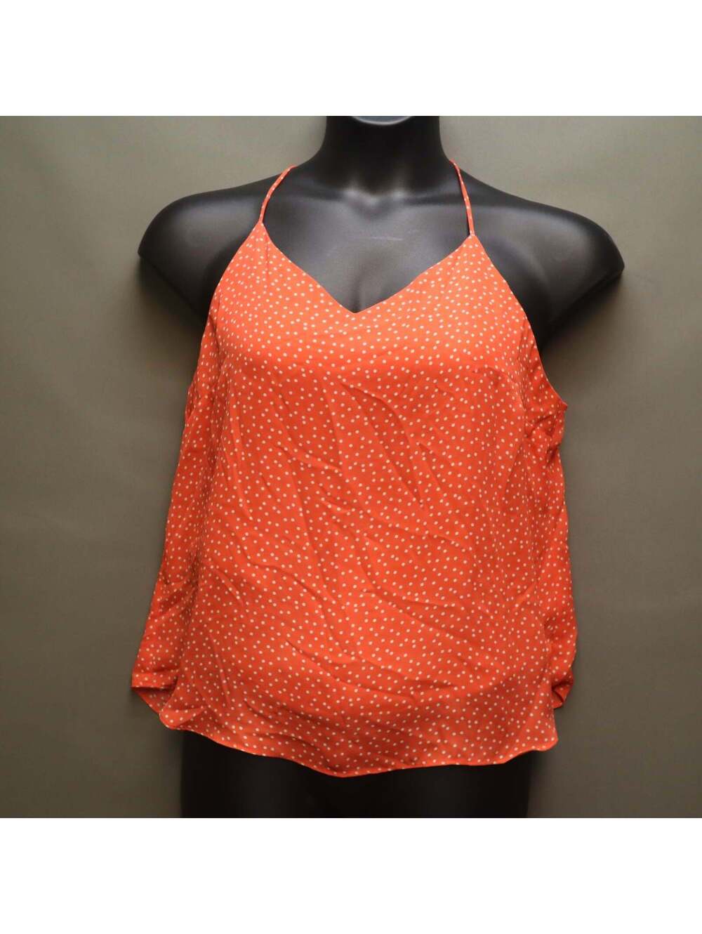 Active USA Orange Polka Dot Cami Tank Top Womens Large Strappy Crossover Back